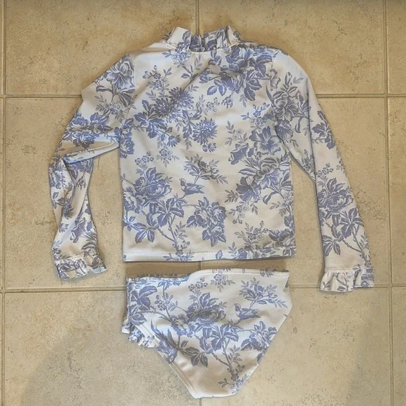 Janie and Jack Floral Toile Rash Guard Swimsuit - Picture 4 of 5
